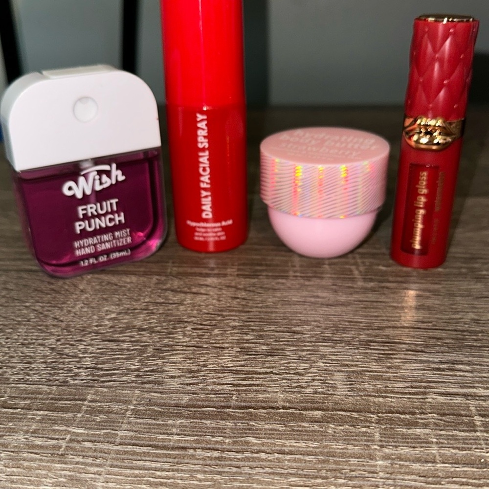 Wish hand sanitizer & lip gloss watermelon & Daily Facial Spray & Body butter